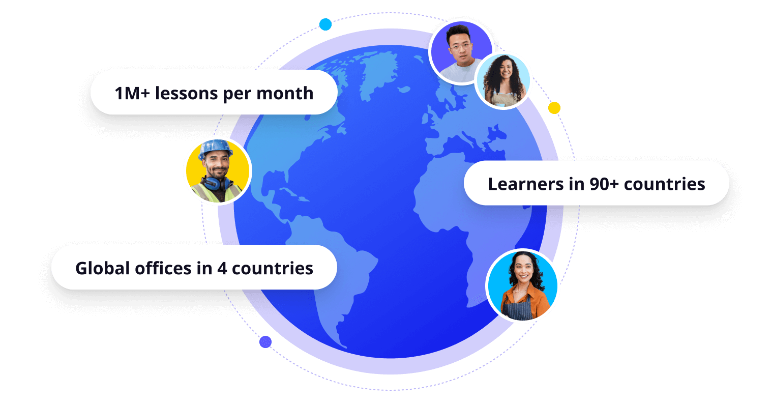 1M+ lessons per month; Learners in 90+countires; Global offices in 4 countries